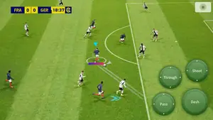 Real eFootball gameplay screenshot: France vs Germany match with touch controls